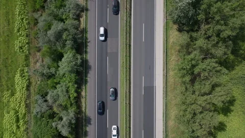 Aerial top-down view of highway traffic flow in Germany Stock Footage 263157222