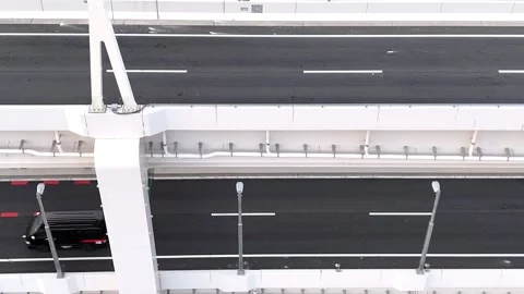 Aerial Top Down View | Highway Traffic | Cars - 4K Aerial Video Stock Footage 333195068