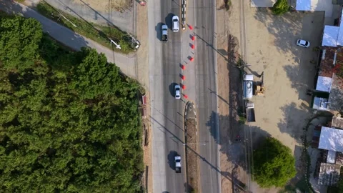 Aerial Top Down View of Highway Construction and Road Infrastructure 4K 스톡 동영상 334045855