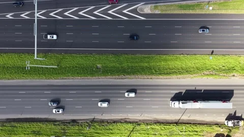 Aerial top down view of highway traffic driving Video stock 341919480
