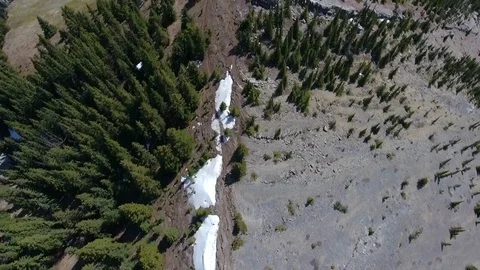 Aerial: Top down view of hiking trail along mountain ridge Stock Footage 72420290