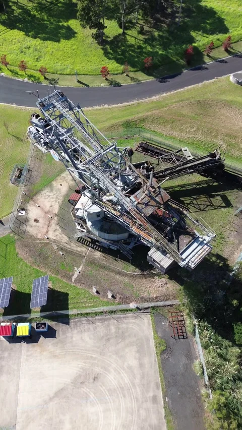 Aerial Top Down View of Historic Bucket Wheel Excavator Stock Footage 334894784