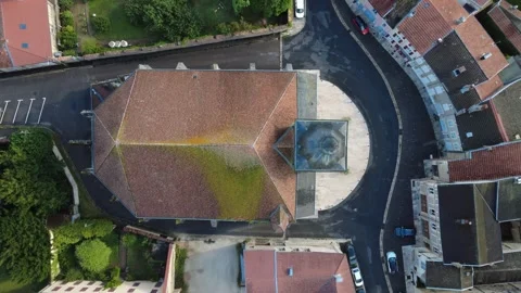 Aerial Top-Down View of Historic St Etienne chruch in Saint Mihiel, France,.. Stock Footage 340208587