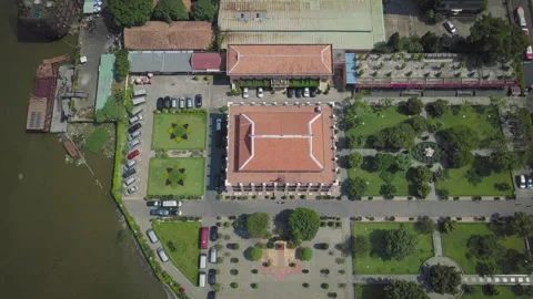 Aerial top-down view of ho chi minh city museum architecture Stock Footage 329488462