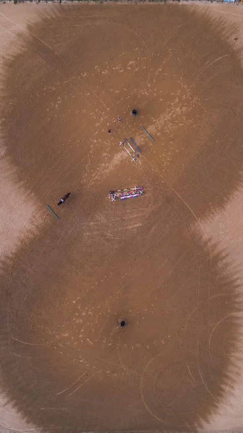 Aerial Top-Down View of Horse Riding Arena and Equestrian Show Jumping Video stock 343431654
