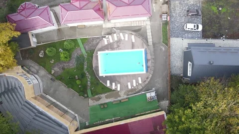 Aerial top-down view of a hotel swimming pool in Adygea Stock Footage 337890736