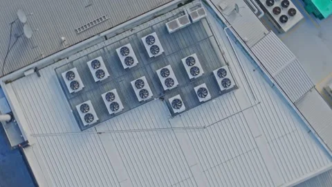 Aerial top down view of hvac units on a roof Stock Footage 340595055