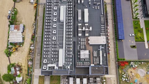 Aerial top down view of a hyperscale data center building Stock Footage 341110482