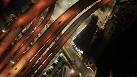 Aerial top-down view of I95 highway and Downtown Miami at night Vídeos de archivo 316229451