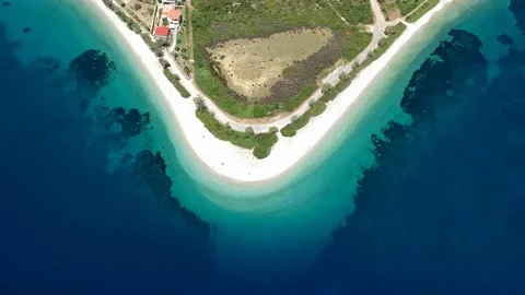 Aerial top down view of the iconic beach Agios Dimitrios in Alonissos island, Stock Footage 201346521