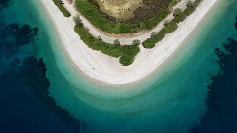 Aerial top down view of the iconic beach Agios Dimitrios in Alonissos island, Stock Footage 201347405