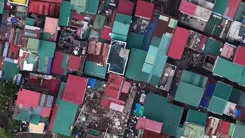 Aerial top down view of impoverished slum area 스톡 동영상 330382211
