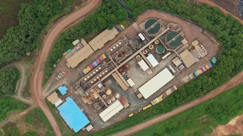 Aerial top down view of industrial gold mining processing plant Stock Footage 328919586
