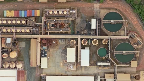 Aerial top down view of industrial mineral processing plant Stock Footage 328919633