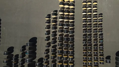 Aerial Top Down View of Industrial Electrical Cable Reels Storage Stock Footage 334647453