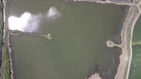 Aerial top-down view of industrial ponds and water reservoirs Stock Footage 337884377