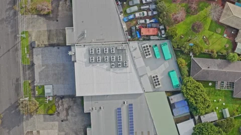 Aerial top-down view of industrial buildings with hvac systems Stock Footage 340594141