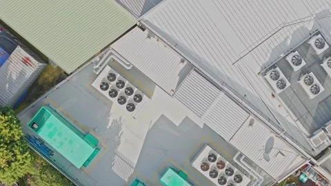 Aerial top down view of industrial rooftop hvac systems Stock Footage 340594796