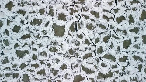 Aerial top down view of interlocking ice chunks in Lake Ontario Stock Photos