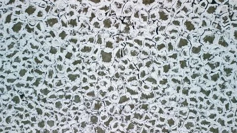 Aerial top down view of interlocking ice chunks in Lake Ontario Stock Photos