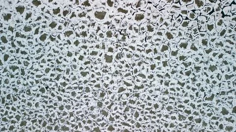 Aerial top down view of interlocking ice chunks in Lake Ontario 스톡 사진