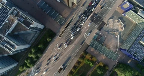 Aerial top down view of junction with cars and traffic. Helsinki. Finland Stock Footage 114816474