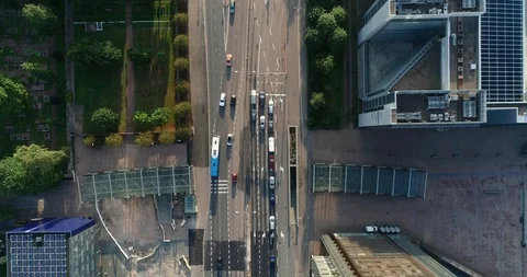 Aerial top down view of junction with cars and traffic. Helsinki. Finland Stock Footage 114816485