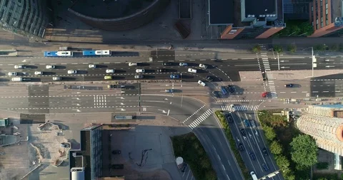 Aerial top down view of junction with cars and traffic. Helsinki. Finland Stock Footage 114816602