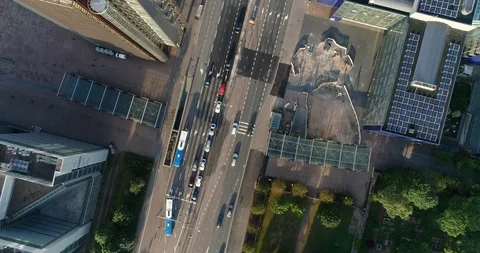 Aerial top down view of junction with cars and traffic. Helsinki. Finland Stock Footage 114816758
