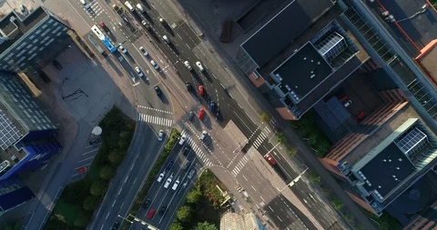 Aerial top down view of junction with cars and traffic. Helsinki. Finland Stock Footage 114816913