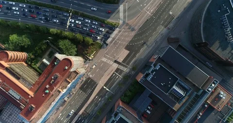 Aerial top down view of junction with cars and traffic. Helsinki. Finland Stock Footage 114817158