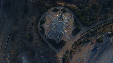 Aerial top down view landmark in Crimea - temple lighthouse on sea shore Stock Footage 118644738