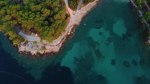 Aerial top down view of lanterna beach in hvar croatia Stock Footage 339777786