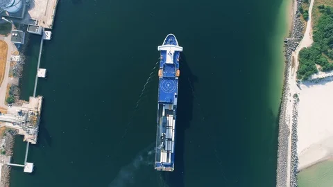Aerial Top Down View of Large Ferry Boat Stock-Footage 91125433