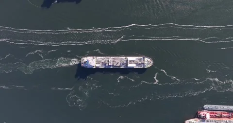 Aerial top down view on a large bulk carrier ship. Stock Footage 249669486