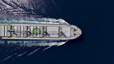 Aerial top down view a large general bulk cargo ship Video stock 262435480