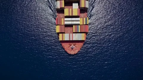 Aerial top down view of a large container cargo ship Video stock 263476941