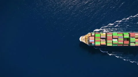 Aerial top down view of a large container cargo ship Stock Footage 312160605