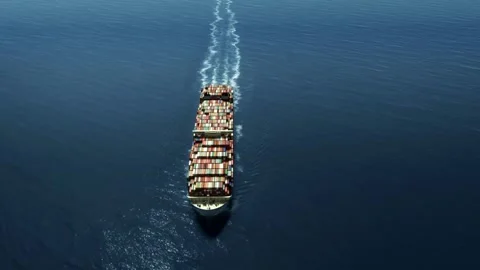 Aerial top down view large container cargo ship traveling with slow speed over Stock-Footage 336446594