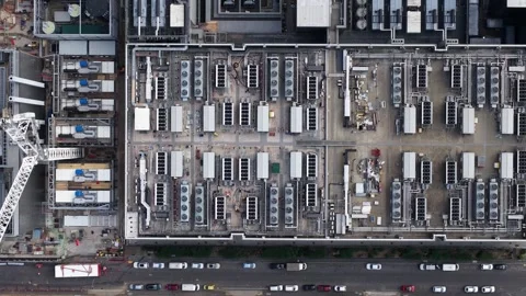 Aerial top down view of a large datacenter rooftop Stock Footage 340412335