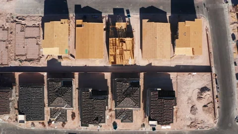 Aerial top down view of Las Vegas homes under construction and development Stock Footage 197446530