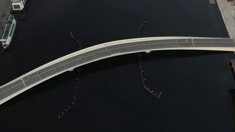 Aerial top-down view of Lille Langebro pedestrian and bicycle bridge in Copen Stock Footage 120177108