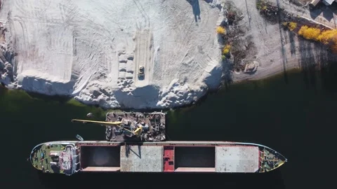 Aerial top down view of loading dry cargo ship. Stock Footage 165027418