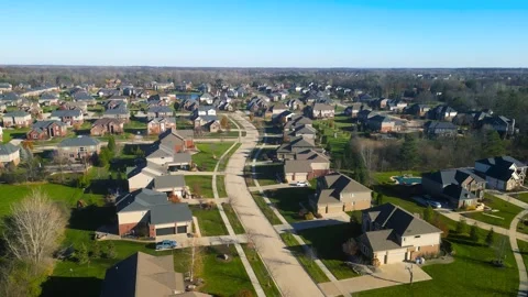 Aerial top down view of luxury estate homes in a neighborhood, Michigan, Video stock 313779061