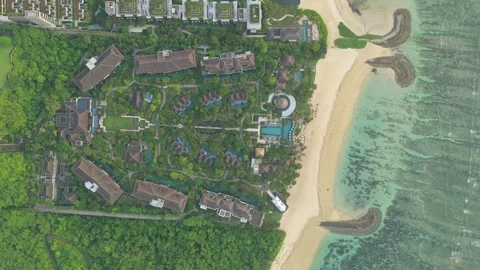 Aerial top down view of luxury beach resort in nusa dua bali Stock Footage 328924882