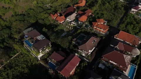 Aerial Top-Down View of Luxury Villas with Pools, Bali Video stock 337607086