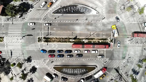 Aerial top down view at Manacar roundabout, in CDMX. Drone slowly ascending. Stock Footage 123750795