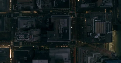 Aerial top down view of Manhattan city skyline in New York in evening. Wide to L Stock Footage 199455588