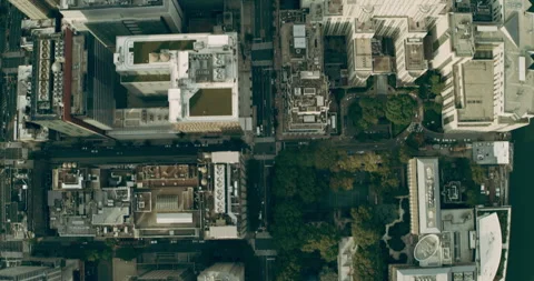 Aerial top down view of Manhattan skyine skyscrapers in New York during a summer Stock Footage 199460840