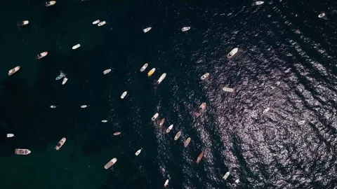 Aerial top-down view of many boats, yachts Stock Footage 340149702